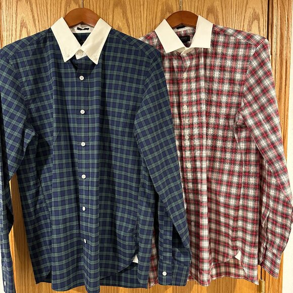 Lot of 2 J Crew Dress Shirts Ludlow Tartan Red Blue Green Plaid M Slim NWOT - Picture 1 of 5